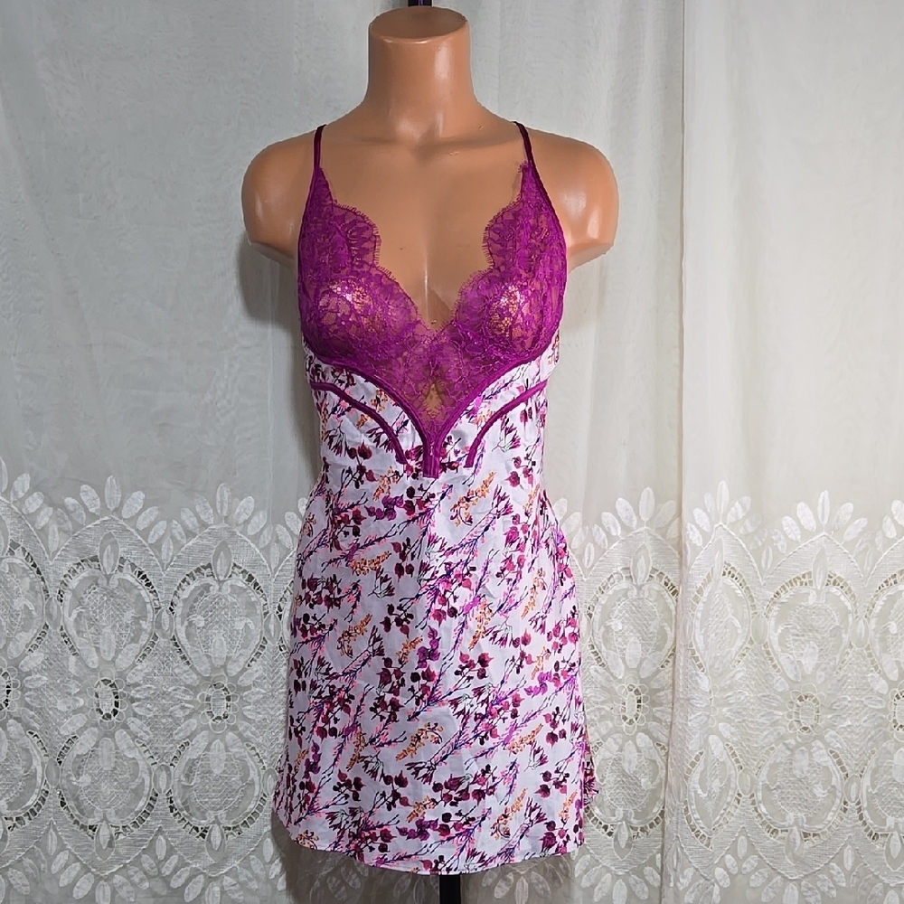 Victoria's Secret Floral & Purple Lace Nightgown Size Medium